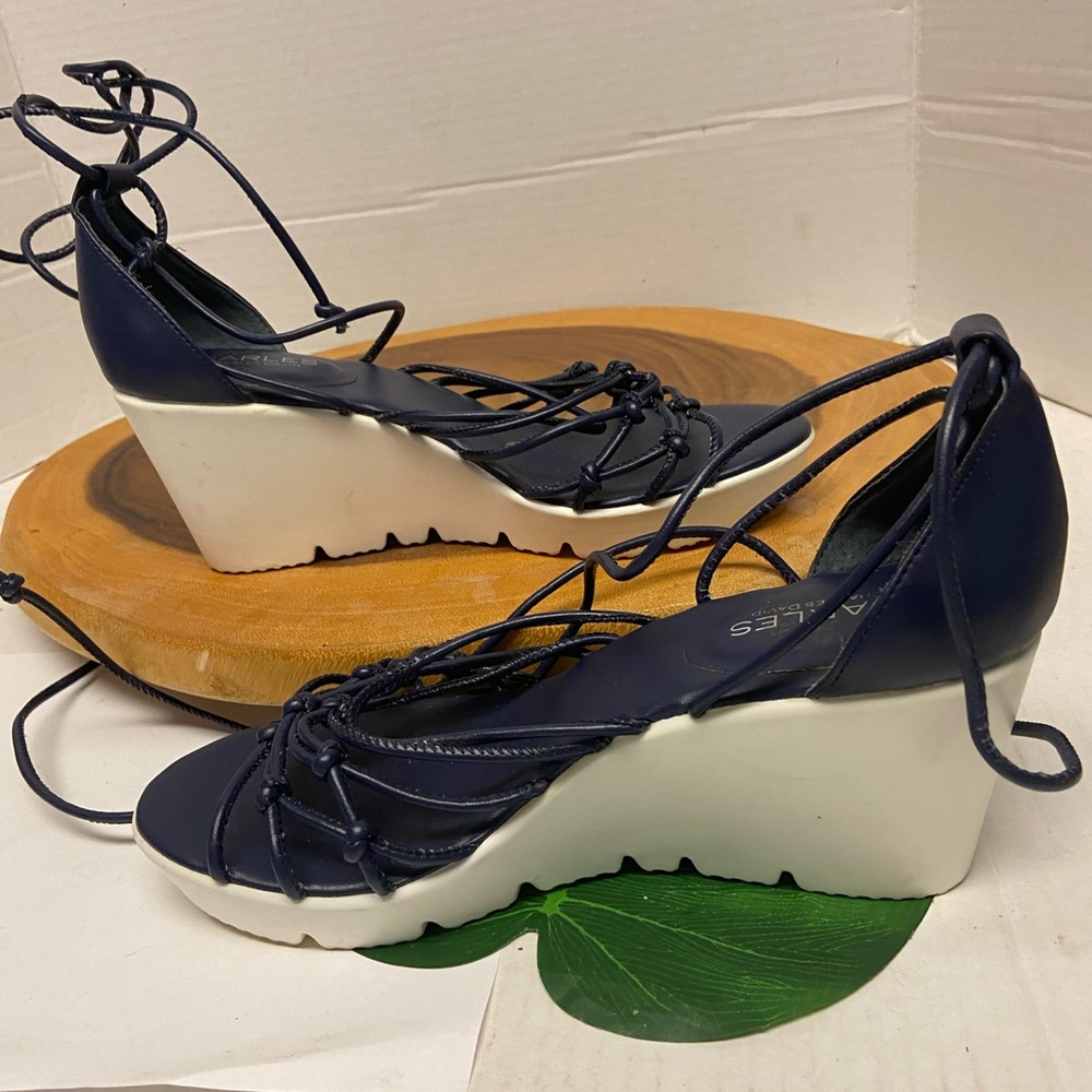 Charles David Color Block Lace Up Wedge Sandals - image 2